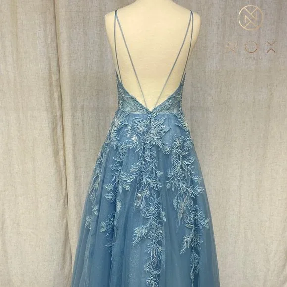 NEW LONG OFF THE SHOULDER SLEEVELESS A-LINE DRESS WITH OPEN ZIPPER BACK NX E1129 - Picture 6 of 8